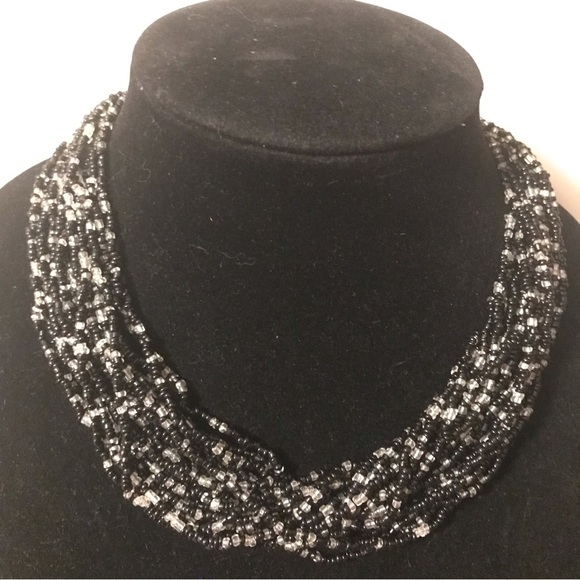 Seed Bead 20 Strand 21.5”L BLack White Necklace Classy Earthy Boho SW Style - Picture 2 of 7